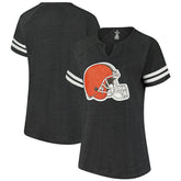 Cleveland Browns Women's Plus Size Logo Striped Raglan Notch Neck T-Shirt | NFL Outlet