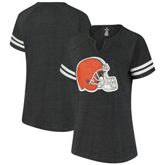 Cleveland Browns Women's Plus Size Logo Striped Raglan Notch Neck T-Shirt | NFL Outlet