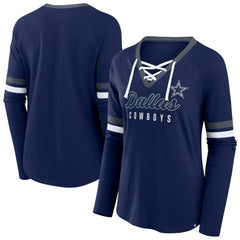 Dallas Cowboys Women's Plus Size Won & Done Lace-Up V-Neck Long Sleeve T-Shirt | NFL On sale