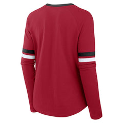 San Francisco 49ers Women's Plus Size Won & Done Lace-Up V-Neck Long Sleeve T-Shirt | NFL US