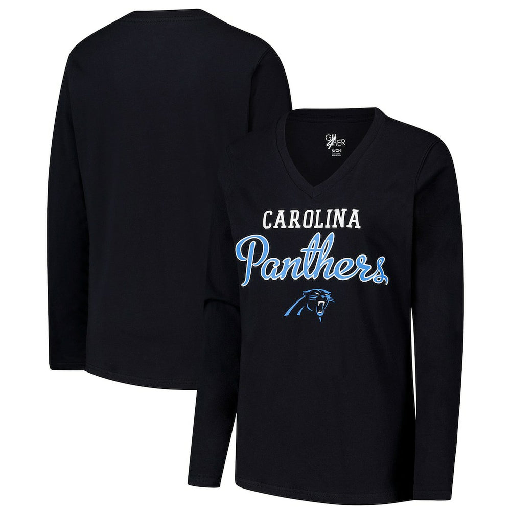 Carolina Panthers G-III 4Her by Carl Banks Women's Post Season Long Sleeve V-Neck T-Shirt | NFL Sale