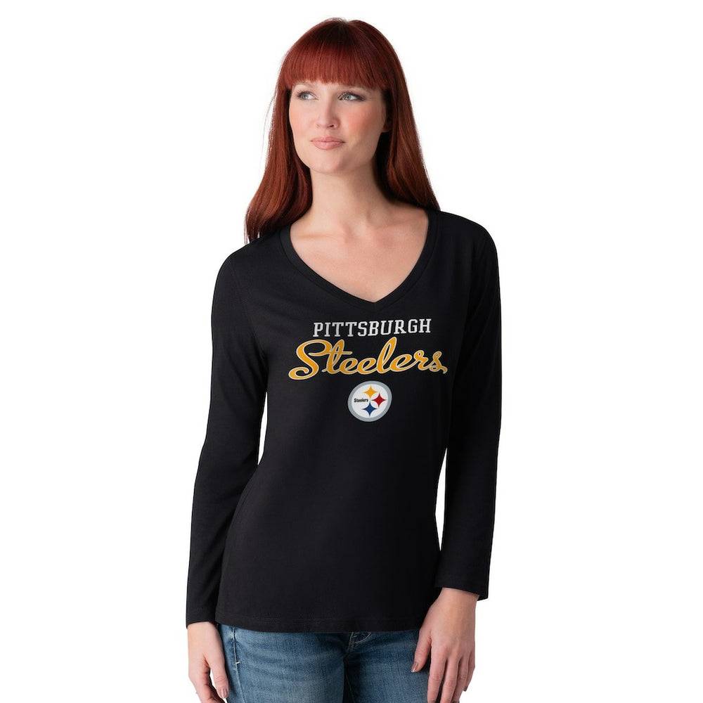 Pittsburgh Steelers G-III 4Her by Carl Banks Women's Post Season Long Sleeve V-Neck T-Shirt | NFL Hot