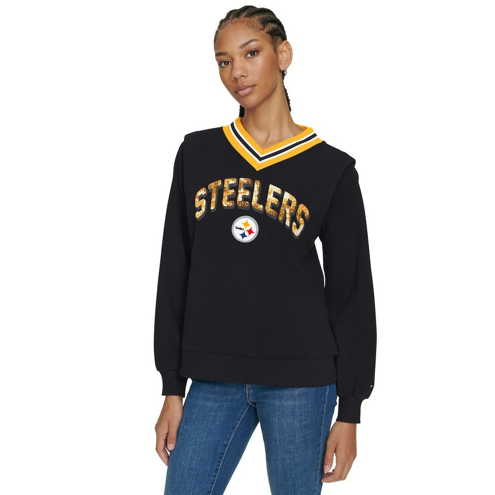 Pittsburgh Steelers Tommy Hilfiger Women's Alice V-Neck Pullover Sweatshirt | NFL US