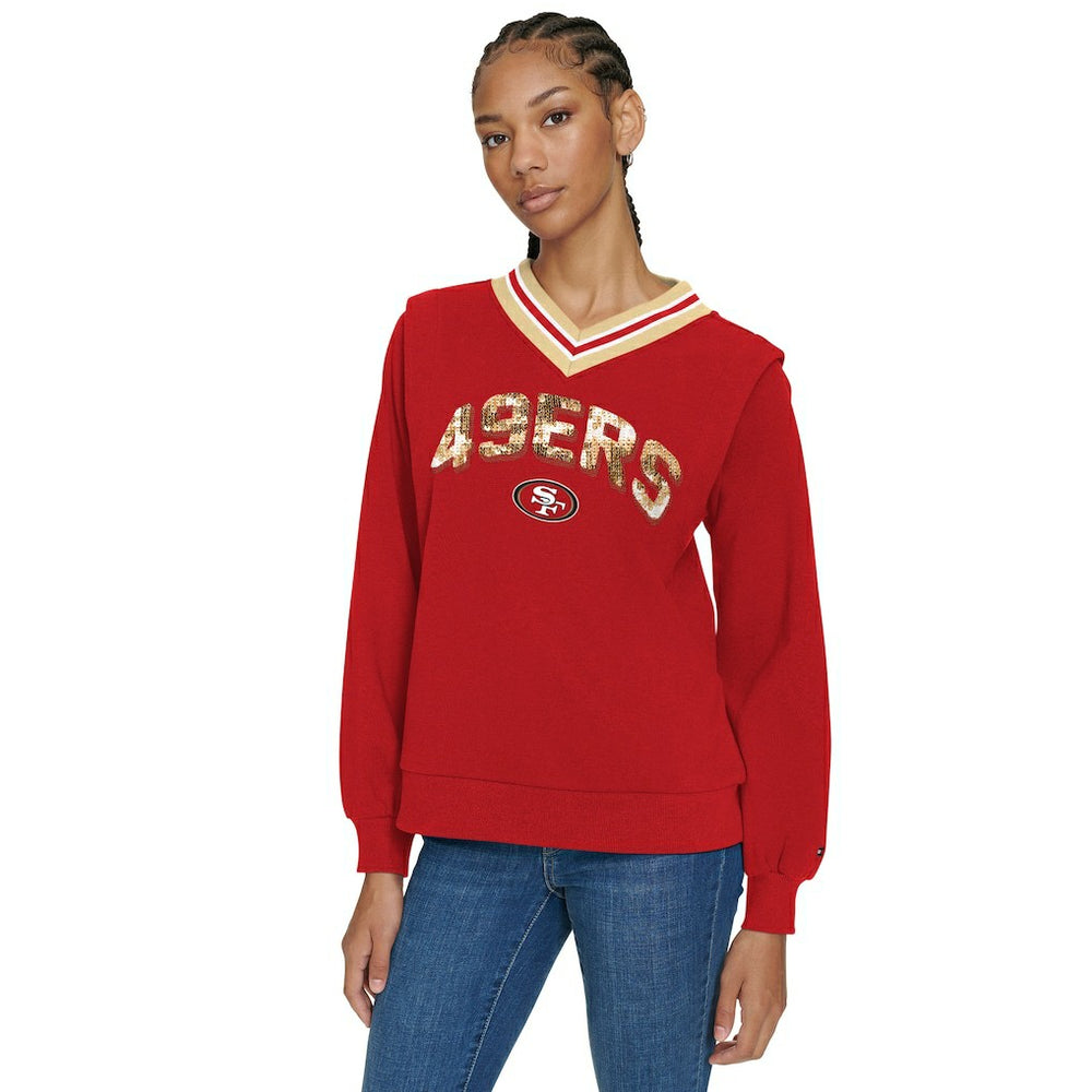 San Francisco 49ers Tommy Hilfiger Women's Alice V-Neck Pullover Sweatshirt | NFL Online