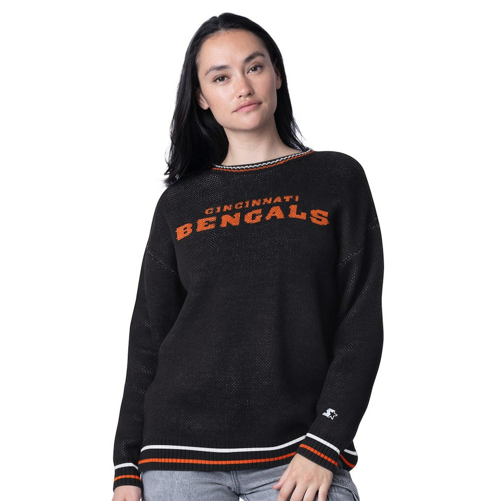 Cincinnati Bengals Starter Women's Oversized On the Ball Intarsia Knit Pullover Sweater | NFL New