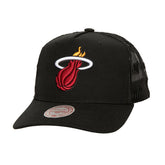 Black Miami Heat Monogram Allover Logo Mesh Trucker Adjustable Hat | NBA