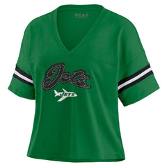 New York Jets WEAR by Erin Andrews Women's Color Block Boxy V-Neck T-Shirt | NFL Hot