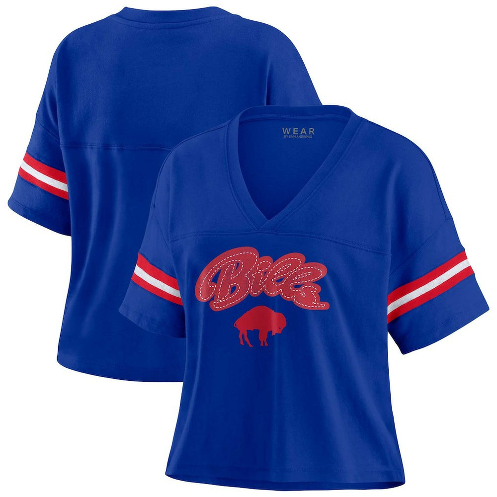 Buffalo Bills WEAR by Erin Andrews Women's Plus Size Color Block Boxy V-Neck T-Shirt | NFL Sale