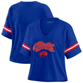 Buffalo Bills WEAR by Erin Andrews Women's Plus Size Color Block Boxy V-Neck T-Shirt | NFL Sale