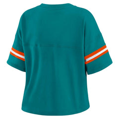 Miami Dolphins WEAR by Erin Andrews Women's Plus Size Color Block Boxy V-Neck T-Shirt | NFL US