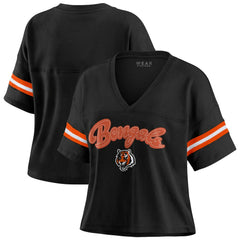 Cincinnati Bengals WEAR by Erin Andrews Women's Plus Size Color Block Boxy V-Neck T-Shirt | NFL Sale