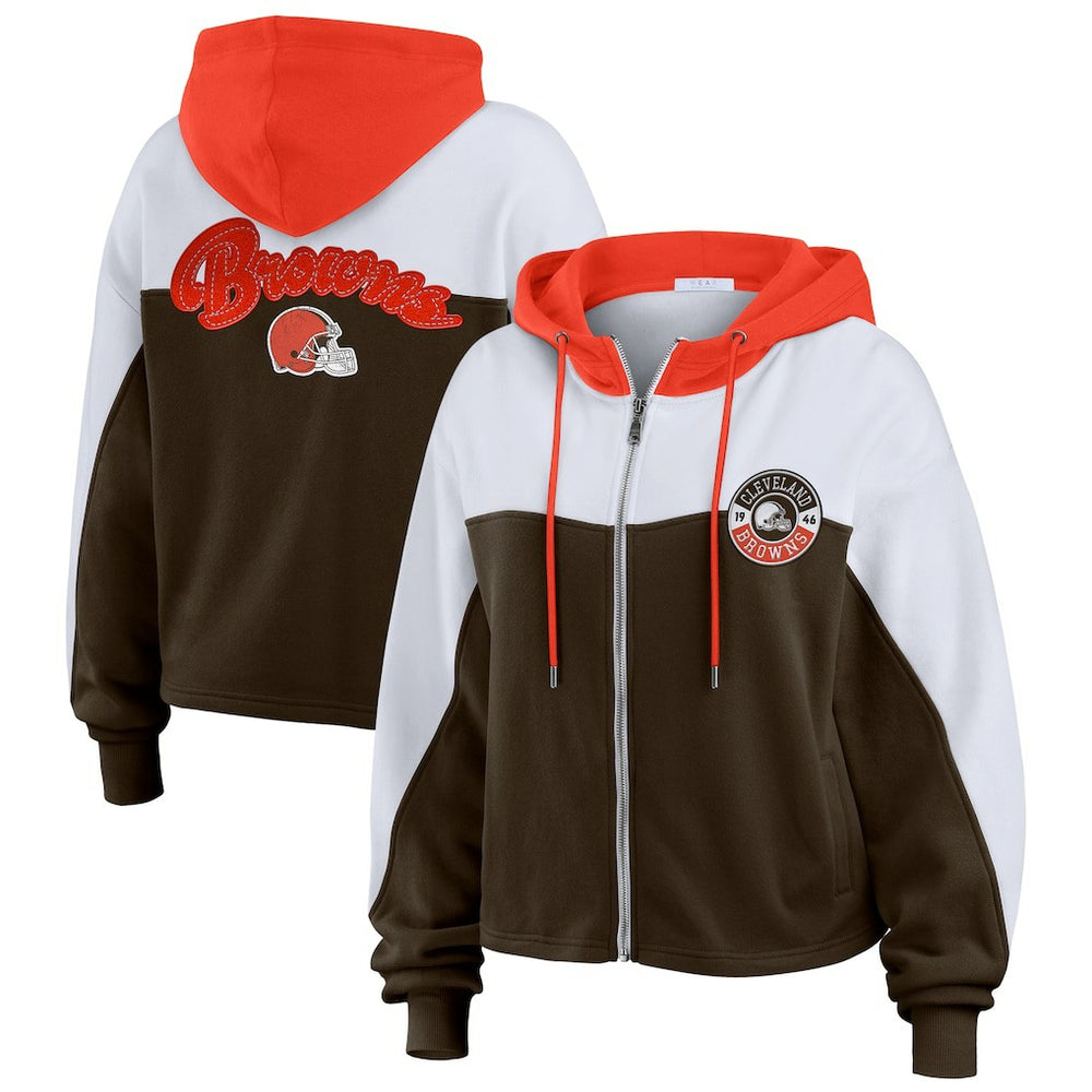 Cleveland Browns WEAR by Erin Andrews Women's Plus Size Color Block Full-Zip Hoodie | NFL Outlet