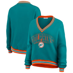 Miami Dolphins WEAR by Erin Andrews Women's Oversized Long Sleeve V-Neck Sweatshirt | NFL Sale