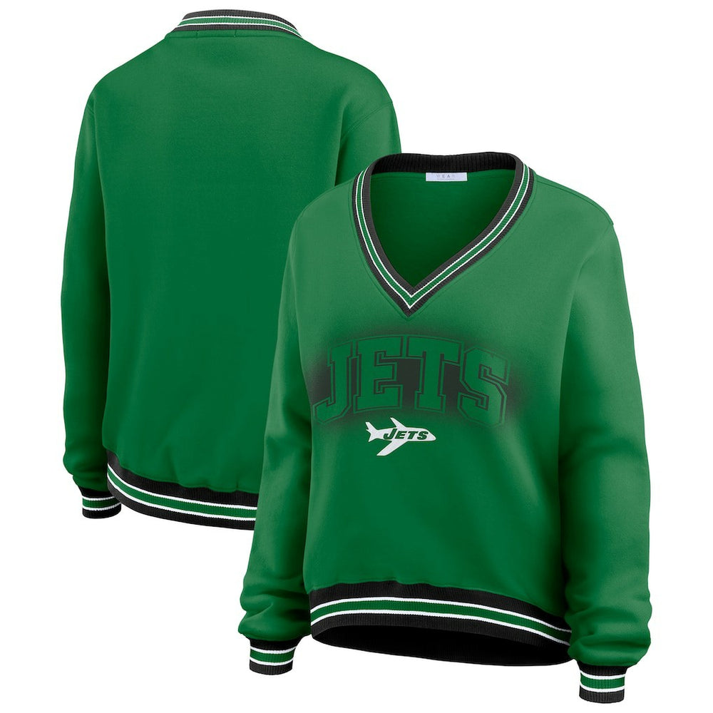 New York Jets WEAR by Erin Andrews Women's Oversized Long Sleeve V-Neck Sweatshirt | NFL Near me
