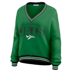 New York Jets WEAR by Erin Andrews Women's Oversized Long Sleeve V-Neck Sweatshirt | NFL Near me