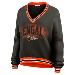 Cincinnati Bengals WEAR by Erin Andrews Women's Oversized Long Sleeve V-Neck Sweatshirt | NFL New