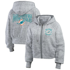 Miami Dolphins WEAR by Erin Andrews Women's Speckled Fleece Cropped Full-Zip Hoodie | NFL Outlet