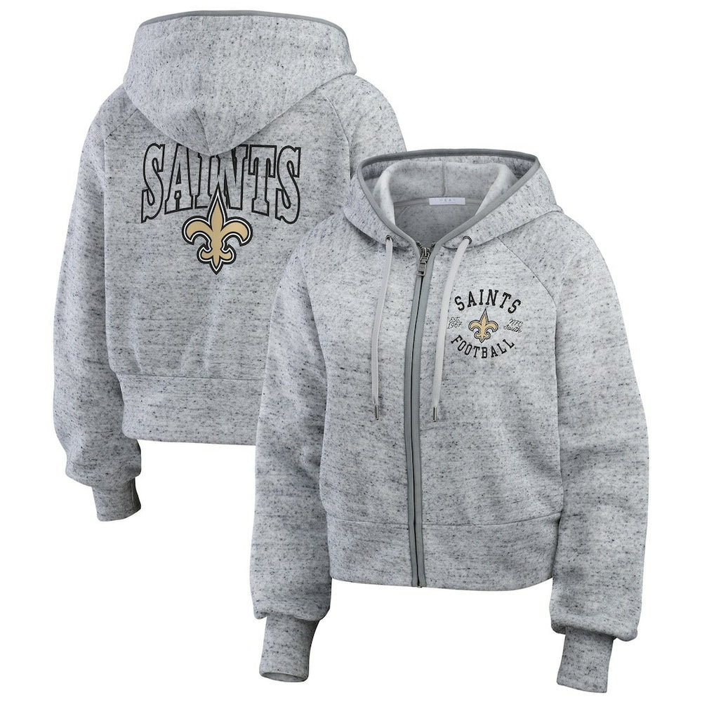 New Orleans Saints WEAR by Erin Andrews Women's Speckled Fleece Cropped Full-Zip Hoodie | NFL New