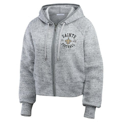 New Orleans Saints WEAR by Erin Andrews Women's Speckled Fleece Cropped Full-Zip Hoodie | NFL New