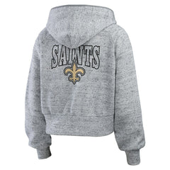 New Orleans Saints WEAR by Erin Andrews Women's Speckled Fleece Cropped Full-Zip Hoodie | NFL New