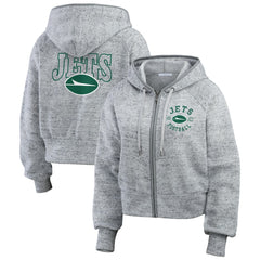 New York Jets WEAR by Erin Andrews Women's Speckled Fleece Cropped Full-Zip Hoodie | NFL Outlet