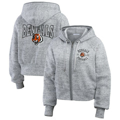 Cincinnati Bengals WEAR by Erin Andrews Women's Speckled Fleece Cropped Full-Zip Hoodie | NFL New