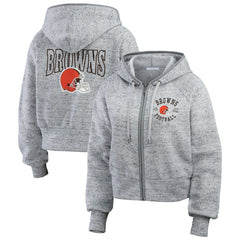 Cleveland Browns WEAR by Erin Andrews Women's Speckled Fleece Cropped Full-Zip Hoodie | NFL Hot