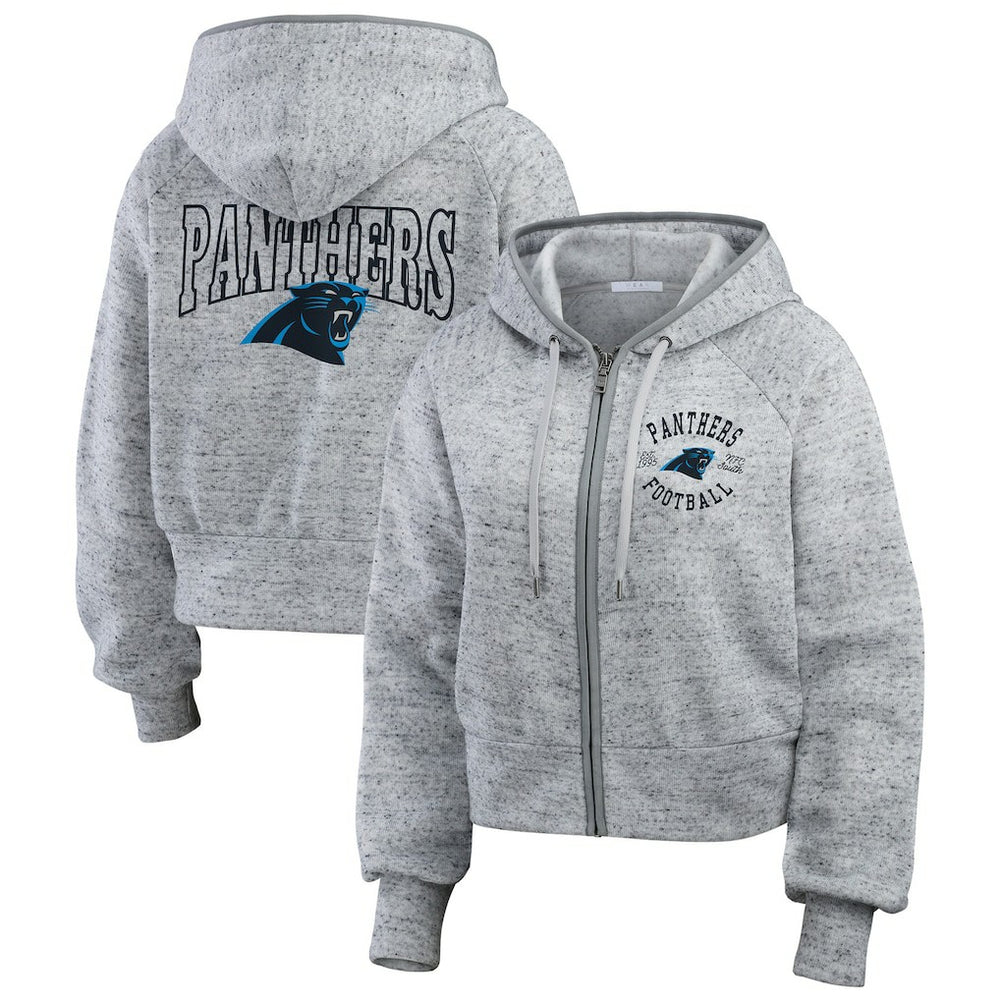 Carolina Panthers WEAR by Erin Andrews Women's Speckled Fleece Cropped Full-Zip Hoodie | NFL Online
