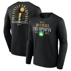 Black Boston Celtics 2024 NBA Finals Champions Fade Away Jumper Roster Signature Long Sleeve T-Shirt | NBA