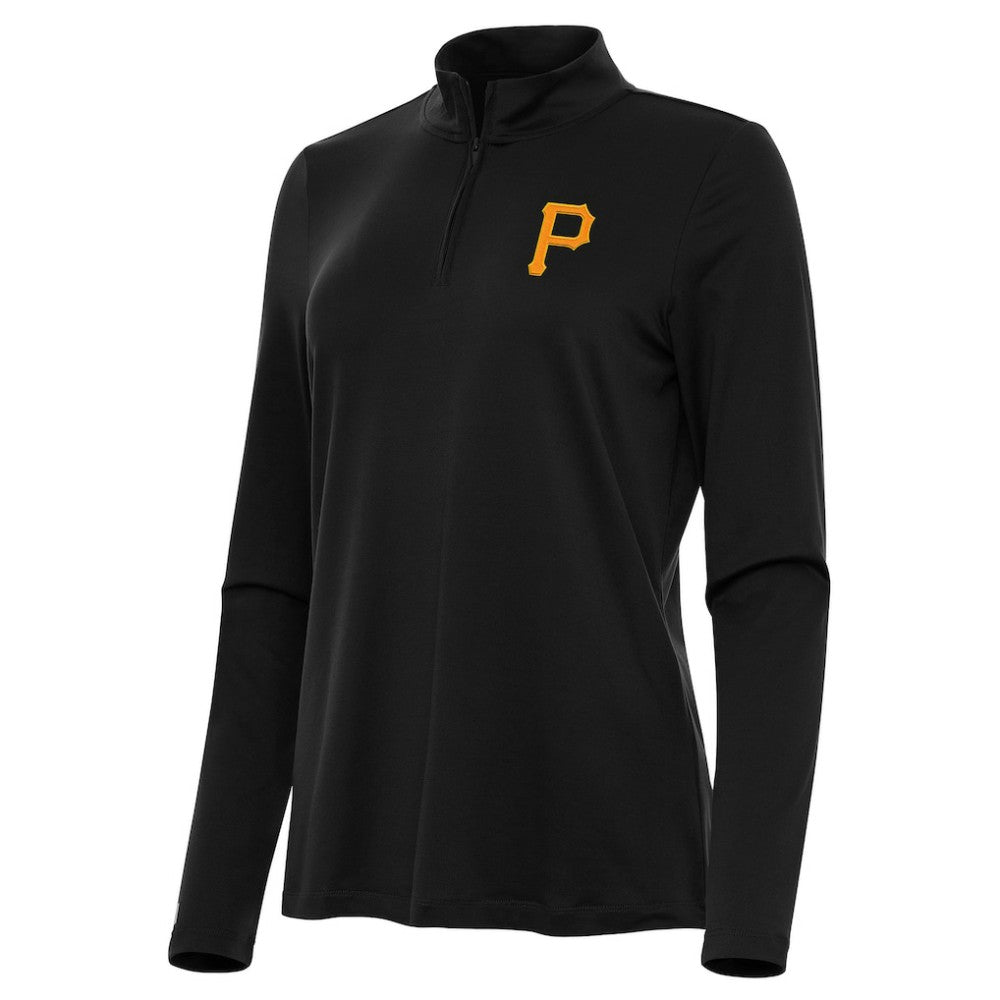 Pittsburgh Pirates Antigua Women's Reprocess Quarter-Zip Top - Black - MLB Tops