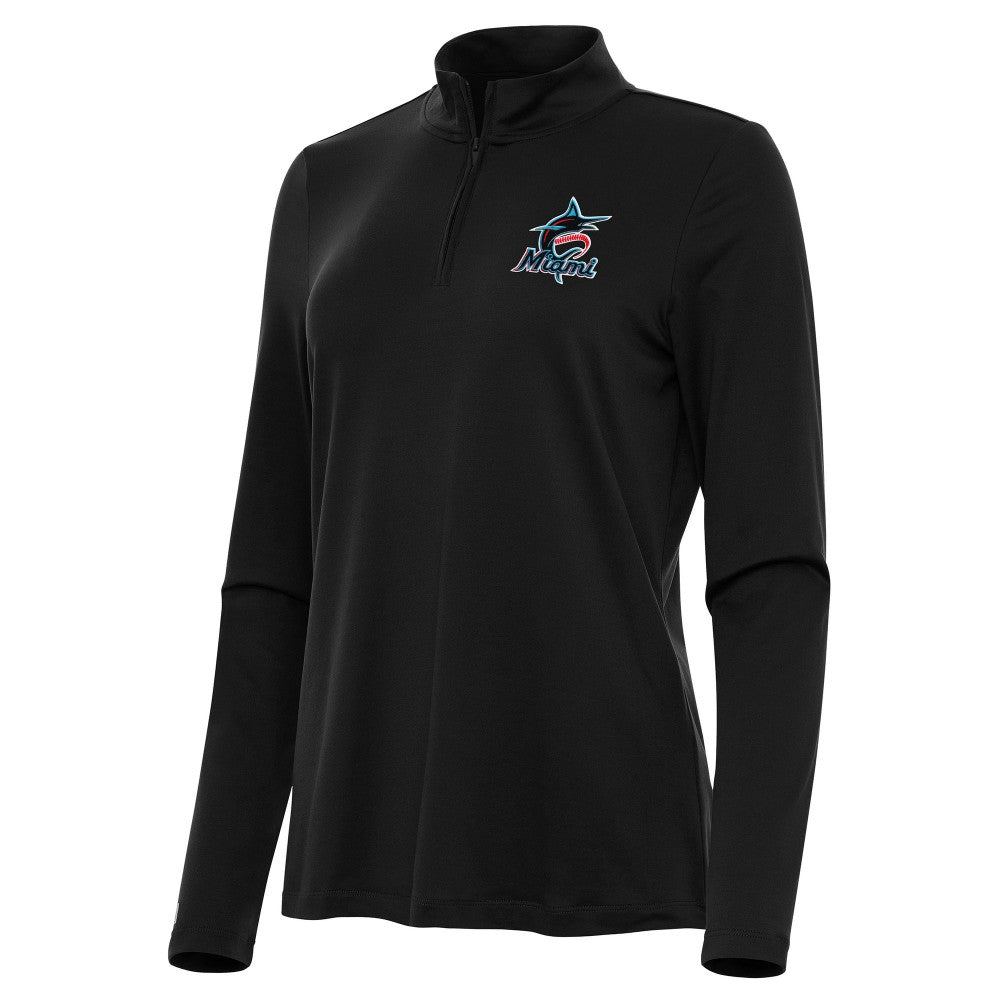 Miami Marlins Antigua Women's Reprocess Quarter-Zip Top - Black - MLB Tops
