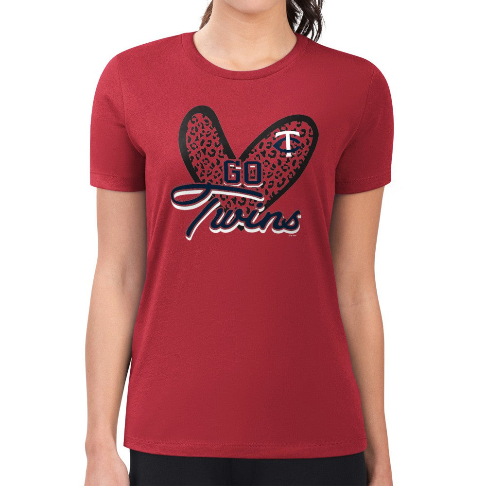 Minnesota Twins G-III 4Her by Carl Banks Women's Super-Slim Fit Lightweight Leopard Heart T-Shirt - MLB T-shirts