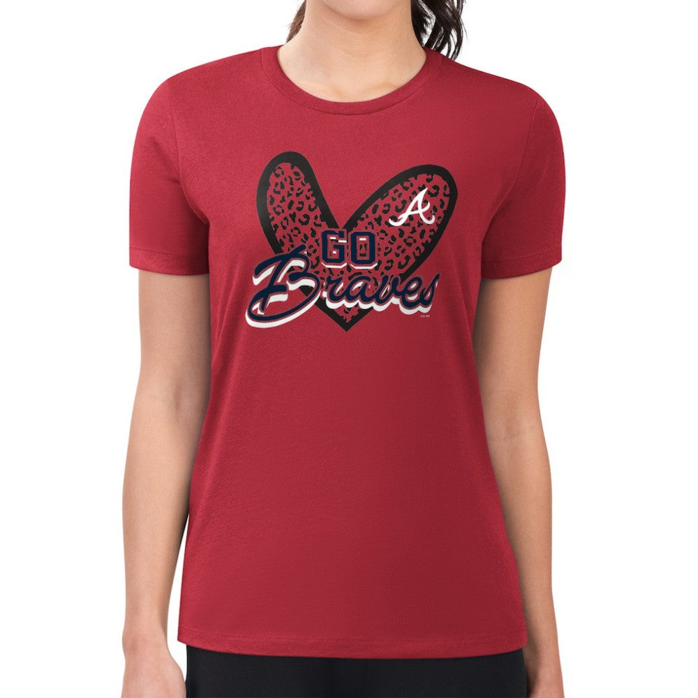 Atlanta Braves G-III 4Her by Carl Banks Women's Super-Slim Fit Lightweight Leopard Heart T-Shirt - MLB T-shirts
