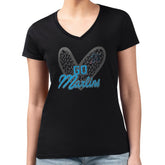 Miami Marlins G-III 4Her by Carl Banks Women's Super-Slim Fit Lightweight Leopard Heart V-Neck T-Shirt - MLB T-shirts