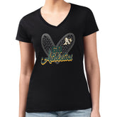 Athletics G-III 4Her by Carl Banks Women's Super-Slim Fit Lightweight Leopard Heart V-Neck T-Shirt - MLB T-shirts
