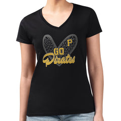 Pittsburgh Pirates G-III 4Her by Carl Banks Women's Super-Slim Fit Lightweight Leopard Heart V-Neck T-Shirt - MLB T-shirts