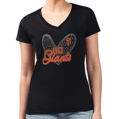 San Francisco Giants G-III 4Her by Carl Banks Women's Super-Slim Fit Lightweight Leopard Heart V-Neck T-Shirt - MLB T-shirts