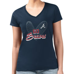 Atlanta Braves G-III 4Her by Carl Banks Women's Super-Slim Fit Lightweight Leopard Heart V-Neck T-Shirt - MLB T-shirts