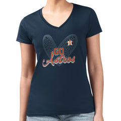 Houston Astros G-III 4Her by Carl Banks Women's Super-Slim Fit Lightweight Leopard Heart V-Neck T-Shirt - MLB T-shirts
