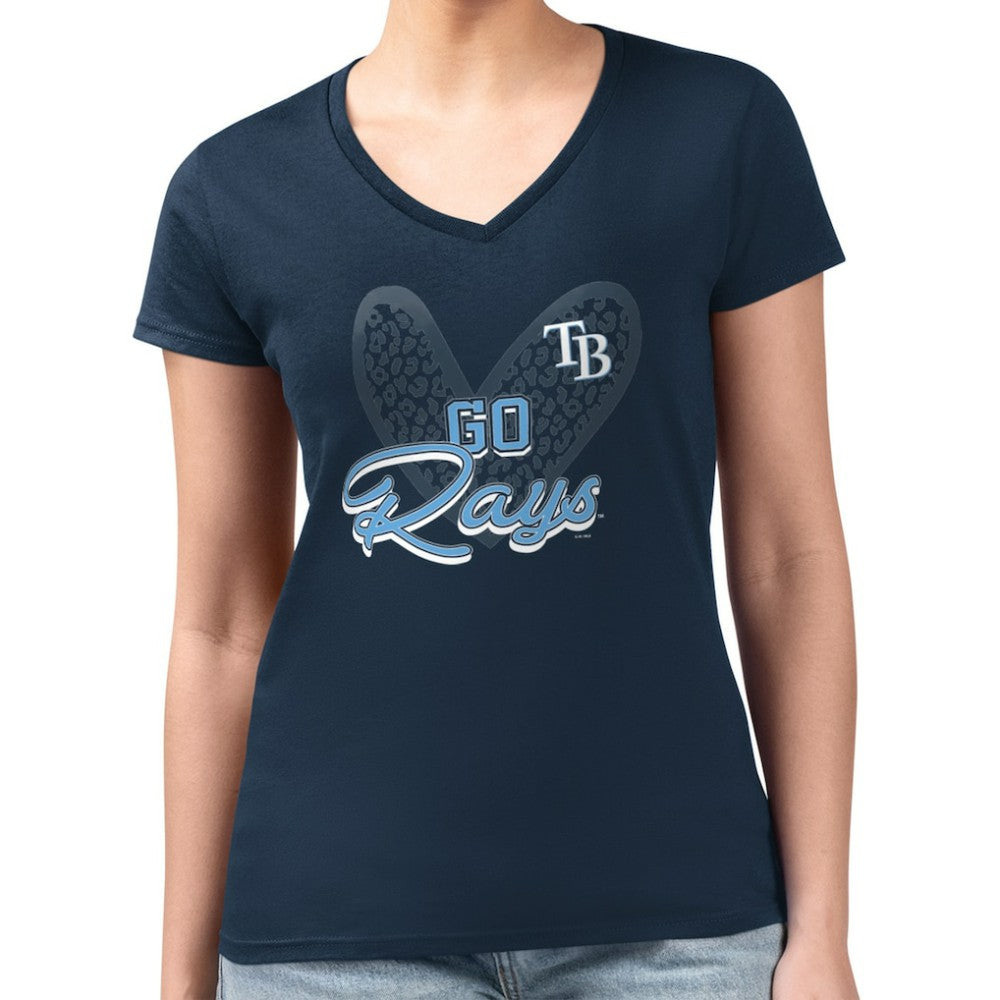 Tampa Bay Rays G-III 4Her by Carl Banks Women's Super-Slim Fit Lightweight Leopard Heart V-Neck T-Shirt - MLB T-shirts