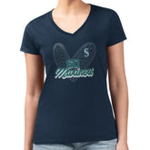 Seattle Mariners G-III 4Her by Carl Banks Women's Super-Slim Fit Lightweight Leopard Heart V-Neck T-Shirt - MLB T-shirts