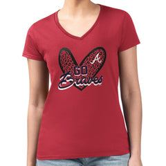 Atlanta Braves G-III 4Her by Carl Banks Women's Super-Slim Fit Lightweight Leopard Heart V-Neck T-Shirt - MLB T-shirts