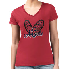 Los Angeles Angels G-III 4Her by Carl Banks Women's Super-Slim Fit Lightweight Leopard Heart V-Neck T-Shirt - MLB T-shirts