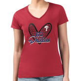 Philadelphia Phillies G-III 4Her by Carl Banks Women's Super-Slim Fit Lightweight Leopard Heart V-Neck T-Shirt - MLB T-shirts