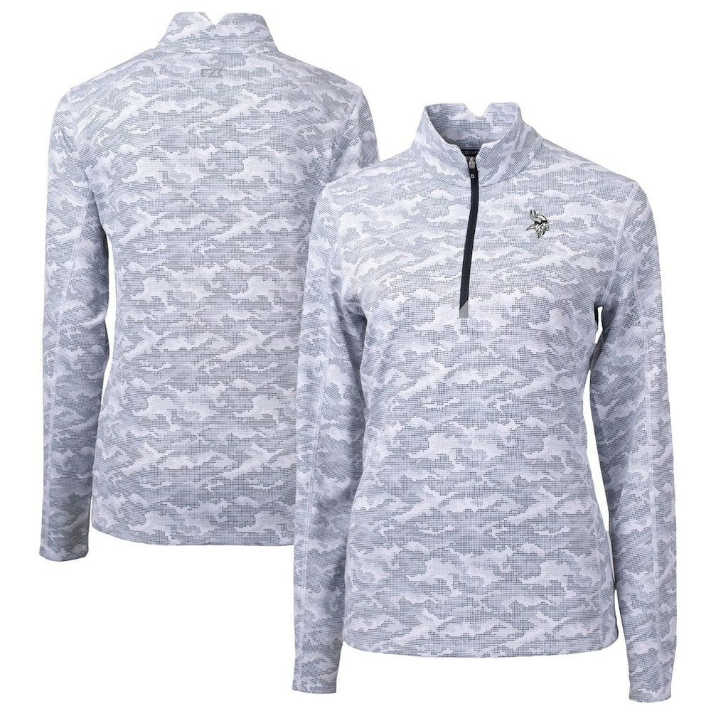 Minnesota Vikings Cutter & Buck Women's Traverse Camo Print Stretch Tri-Blend Quarter-Zip Top | NFL Hot