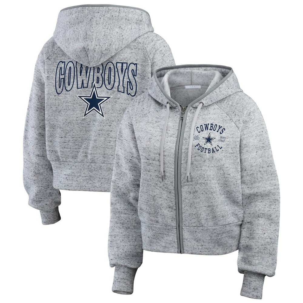 Dallas Cowboys WEAR by Erin Andrews Women's Speckled Fleece Cropped Full-Zip Hoodie | NFL Discount