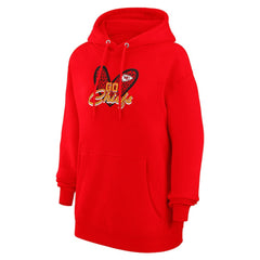 Kansas City Chiefs G-III 4Her by Carl Banks Women's Animal Print Heart Team Graphic Fleece Tri-Blend Pullover Hoodie | NFL Discount