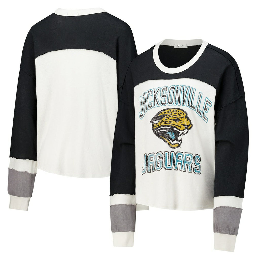 Jacksonville Jaguars '47 Women's Double Header Curve Raglan Long Sleeve Crop Top | NFL Hot