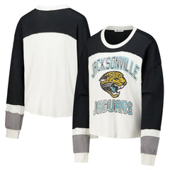 Jacksonville Jaguars '47 Women's Double Header Curve Raglan Long Sleeve Crop Top | NFL Hot