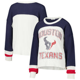 Houston Texans '47 Women's Double Header Curve Raglan Long Sleeve Crop Top | NFL New